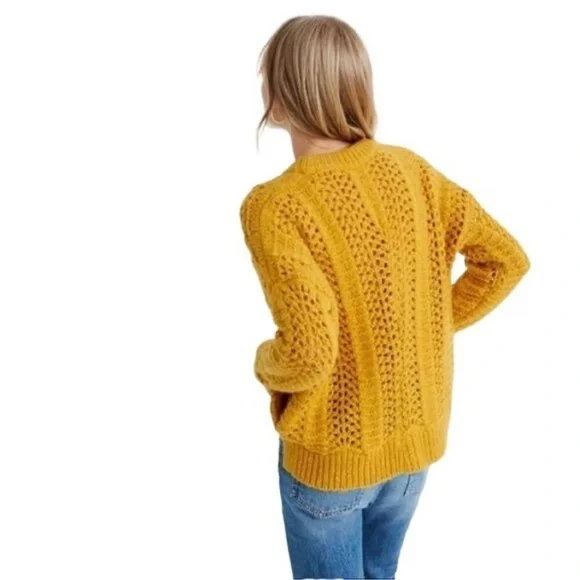 Madewell Chunky Knit Sweater In Mustard Yellow With Textured Crewneck - Picture 4 of 7